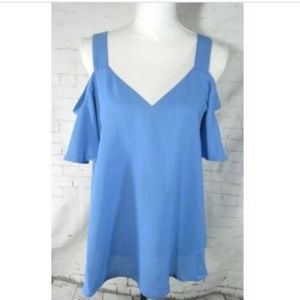 Sienna Sky Cold Shoulder Top Blue Flutter Sleeve